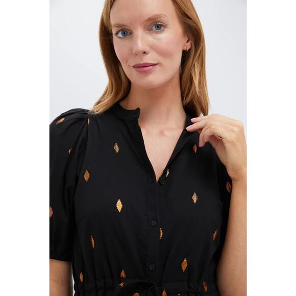 LOVE TOMAS BY EMERSON FRY Gold Leaf Lurex Black Lucy Dress Size XS NWT - Picture 2 of 6